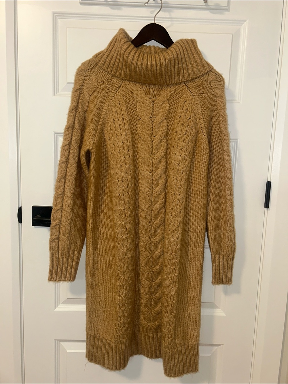 Banana Republic Camel Cable Knit Turtleneck Sweater Dress